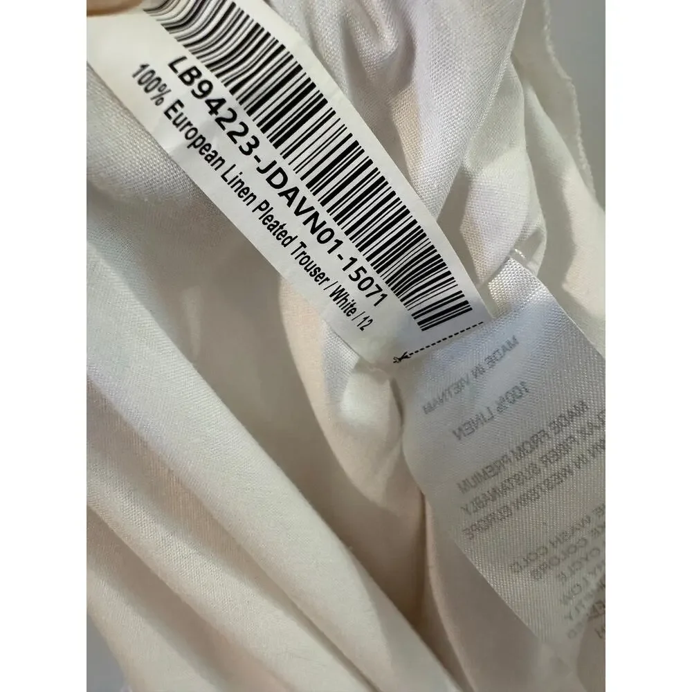 Quince 100% European Linen Pleated Wide Leg Pants White Size 12